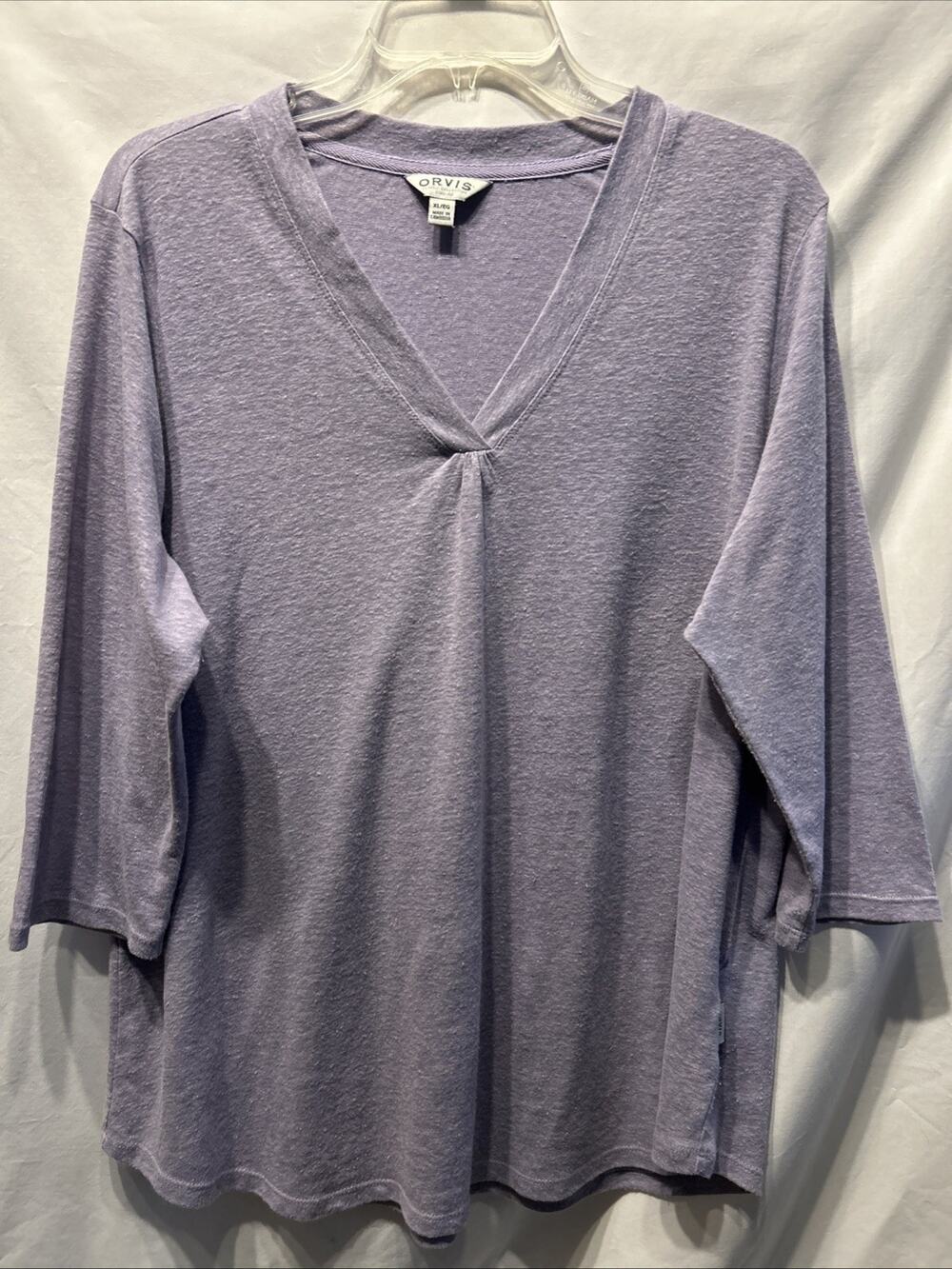 Orvis Womens XL Top 3/4 Sleeve Linen Blend Pullover V Neck Lavender Beach Summer